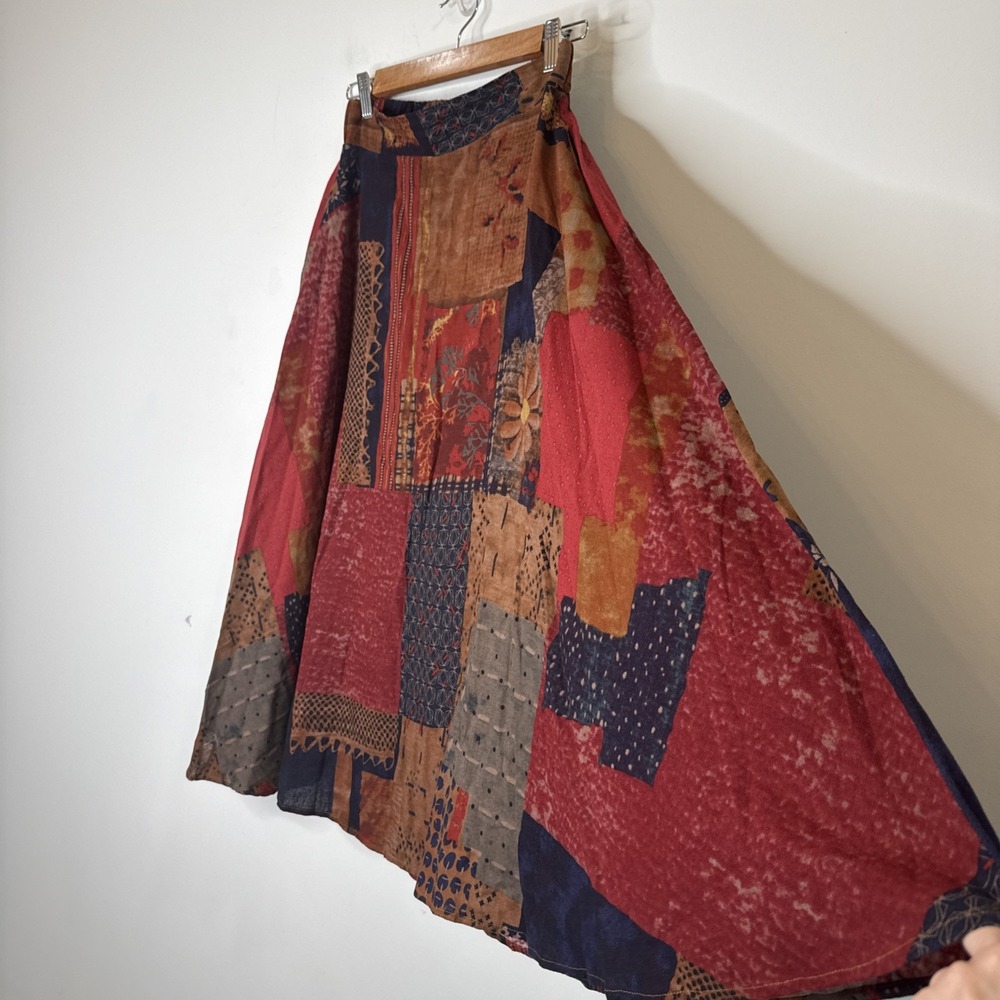 Vintage Patchwork Boho Pull On Skirt Fairy Grunge Hippie Midi Artsy Festival M